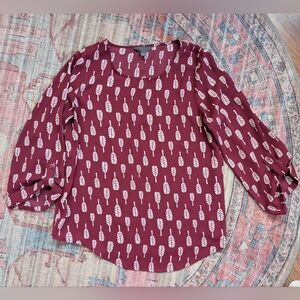 Leaf Print Burgundy Blouse